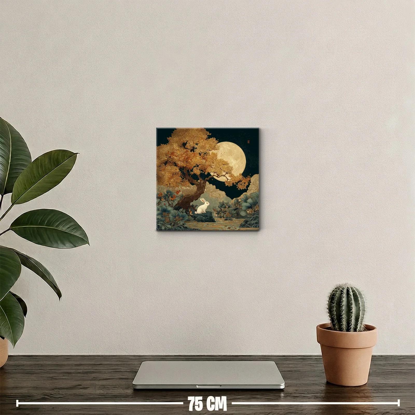 Armonía Nocturna con Árbol Dorado y Conejo Blanco — miniatura 2