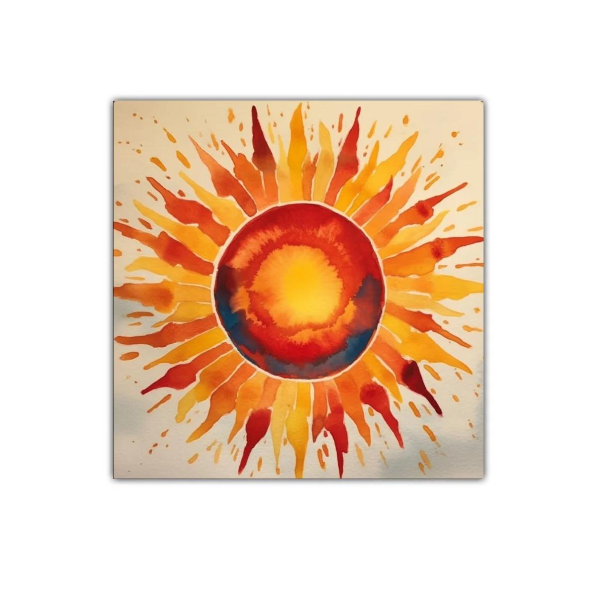 Cuadro decorativo con sol radiante en tonos cálidos