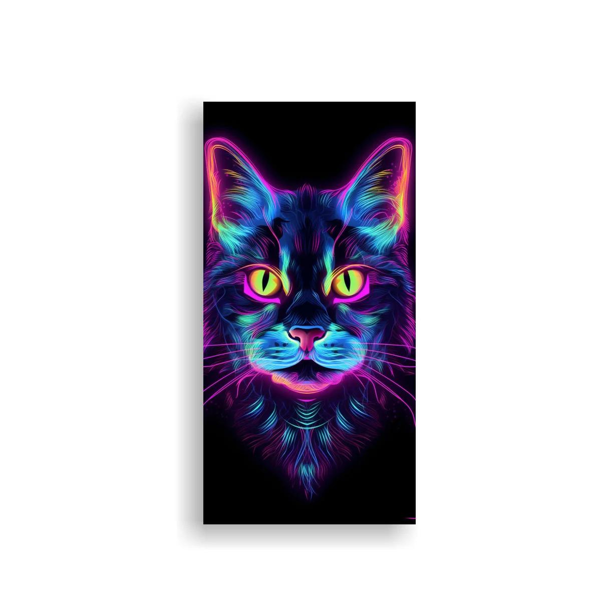 Cuadro gato de neón con ojos verdes intensos
