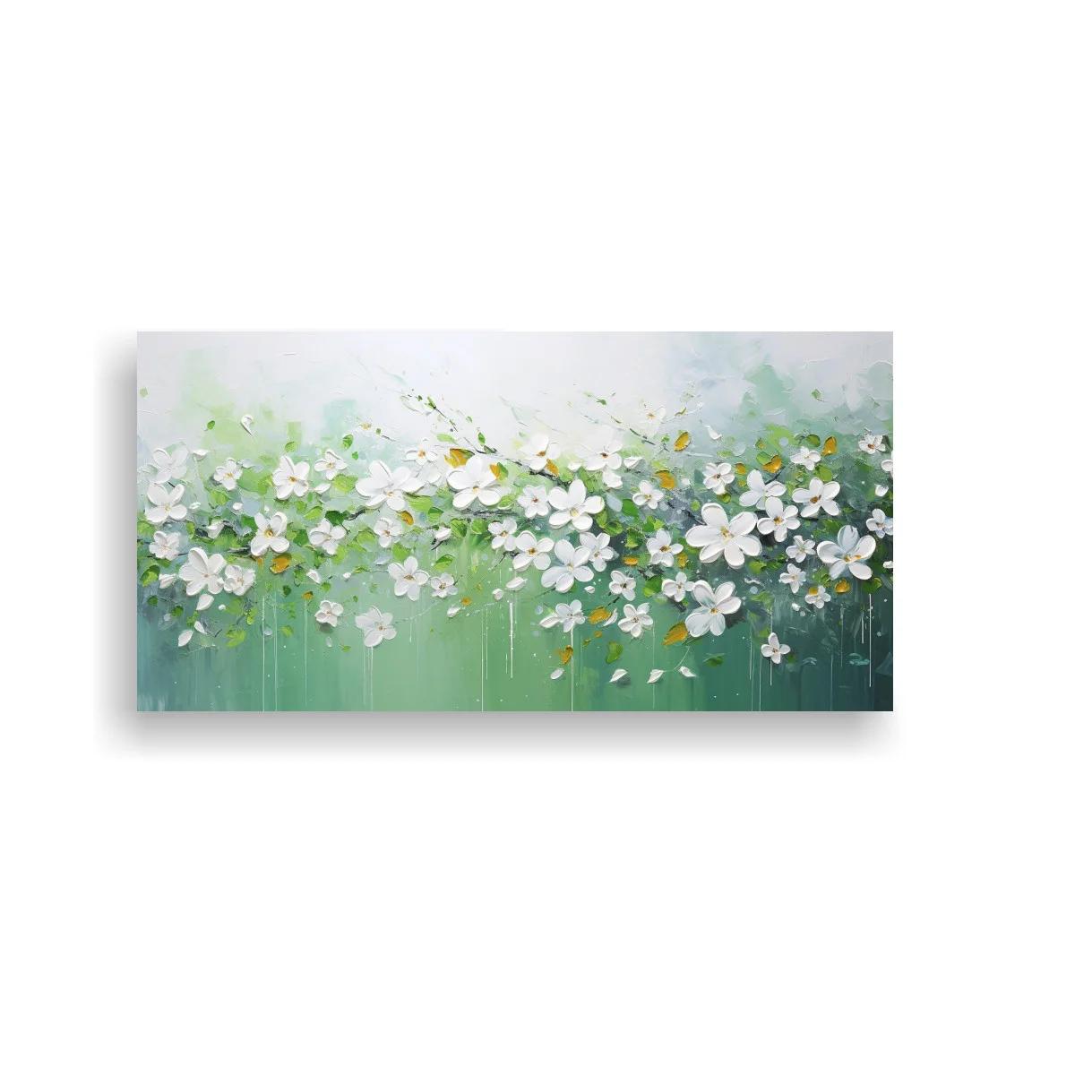 Cuadro de flores blancas con goteos verticales — imagen principal