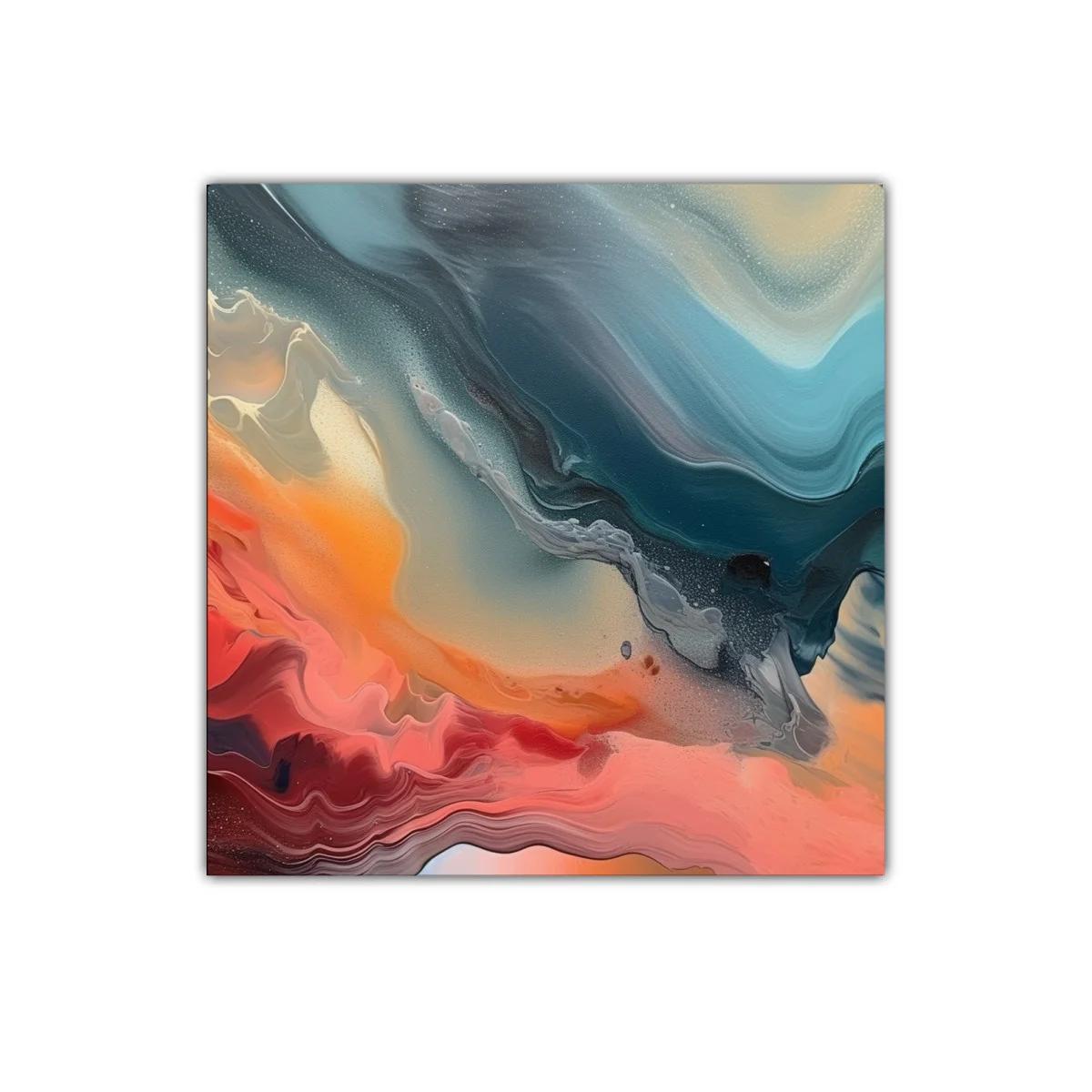 Cuadro abstracto en tonos cálidos y fríos con movimiento fluido — imagen principal