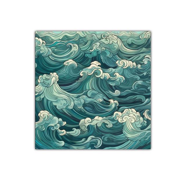 Arte decorativo con olas estilizadas en tonos azul y verde