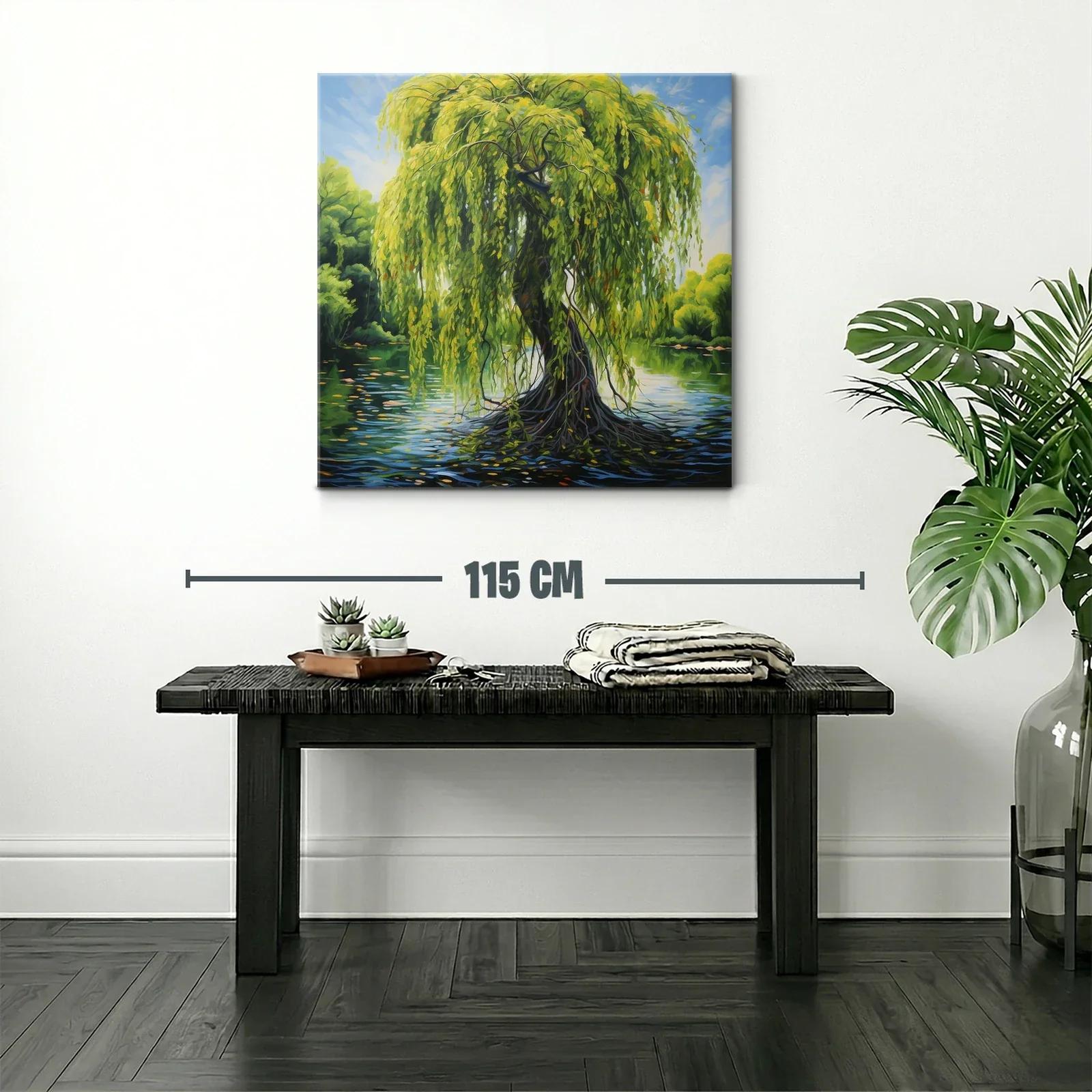 Árbol de sauce sobre lago con follaje vibrante — miniatura 2