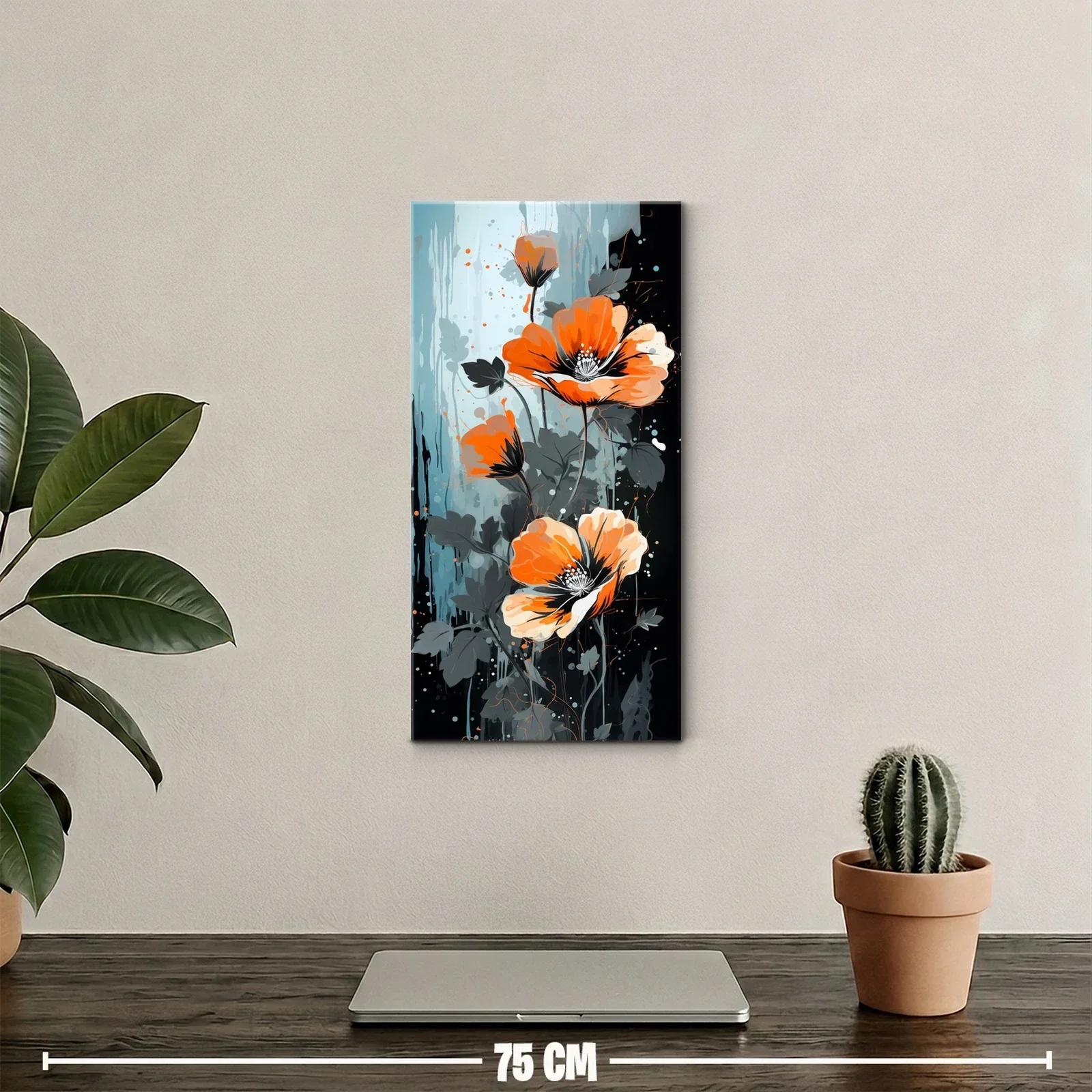 Cuadro amapolas naranjas sobre fondo azul grisáceo — miniatura 2