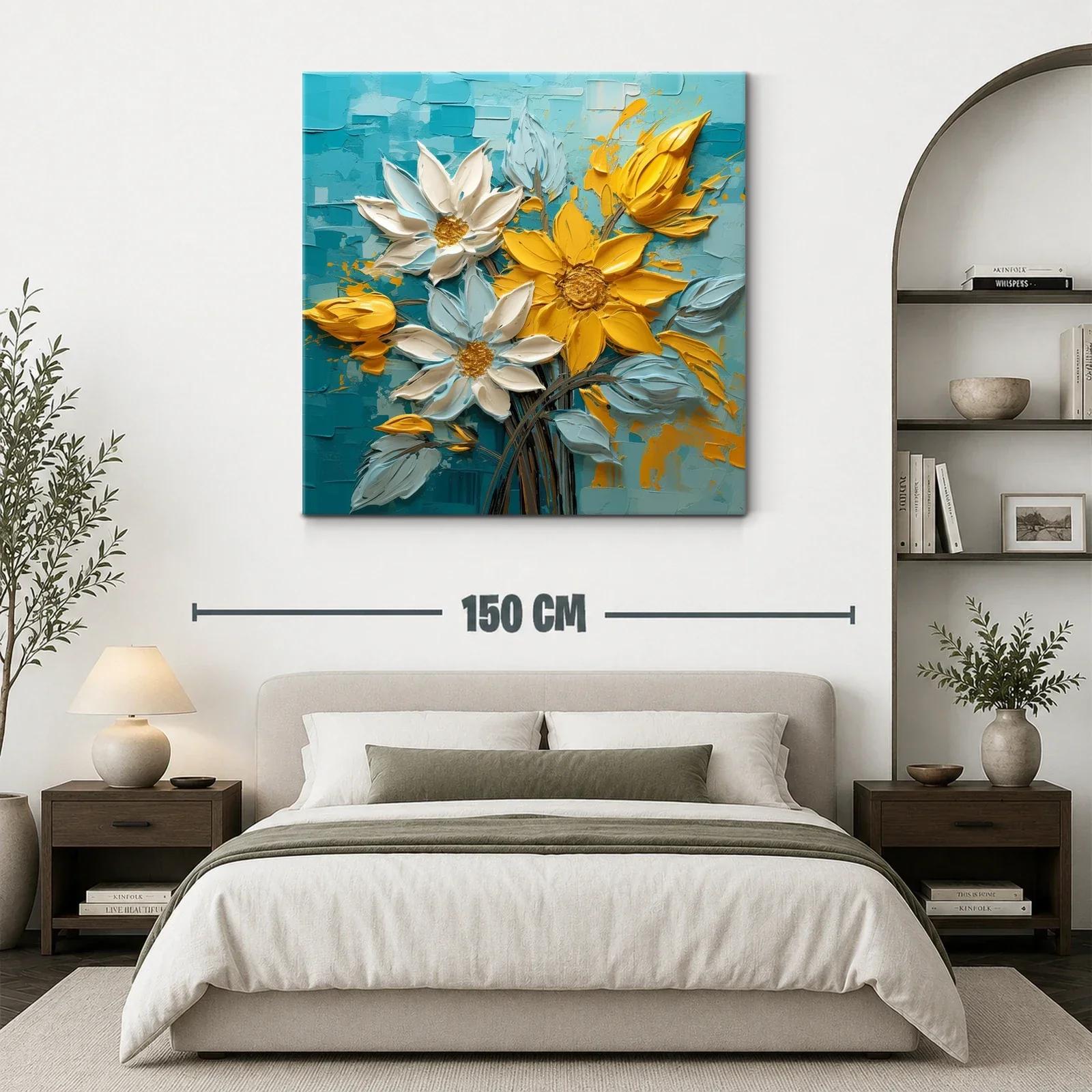 Cuadro floral vibrante con tonos amarillos y azules — miniatura 3