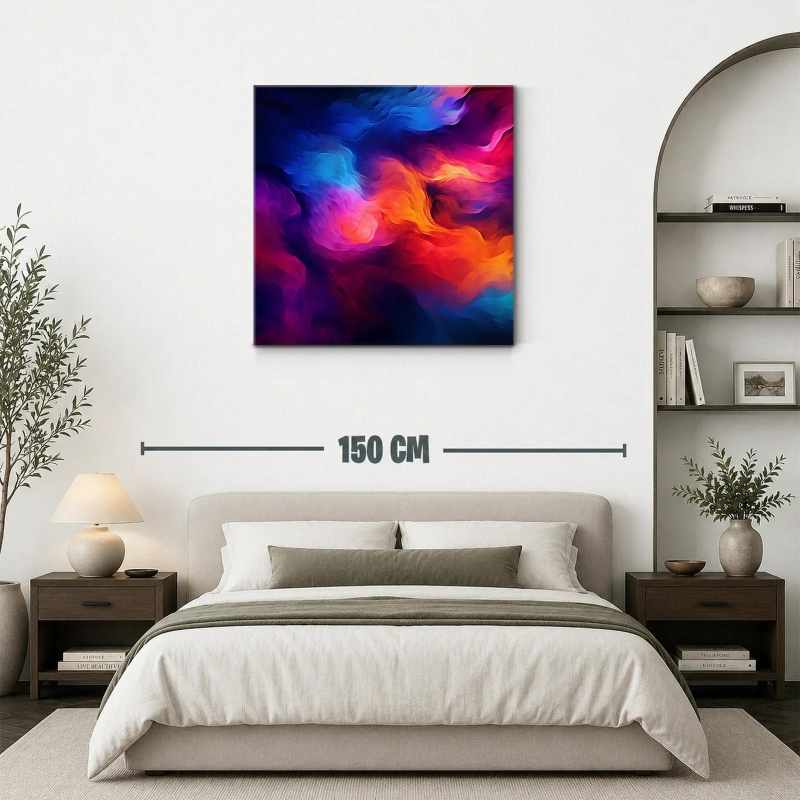 Cuadro abstracto con vibrantes tonos cálidos y fríos en movimiento — miniatura 3