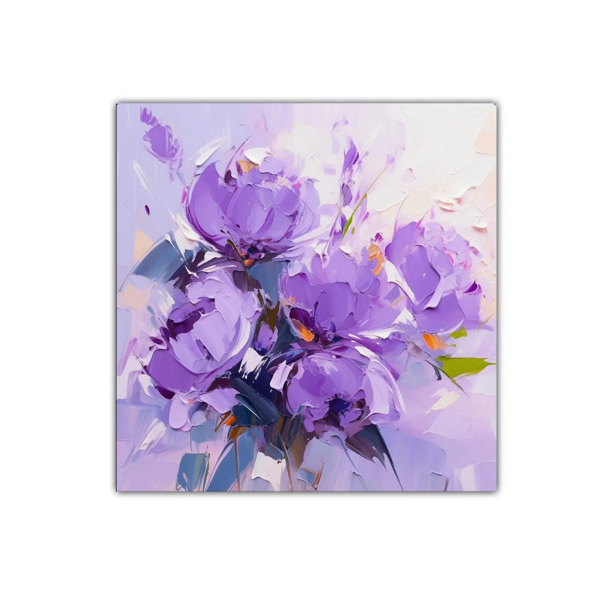 Cuadro decorativo con flores en tonos lavanda y lila vibrante