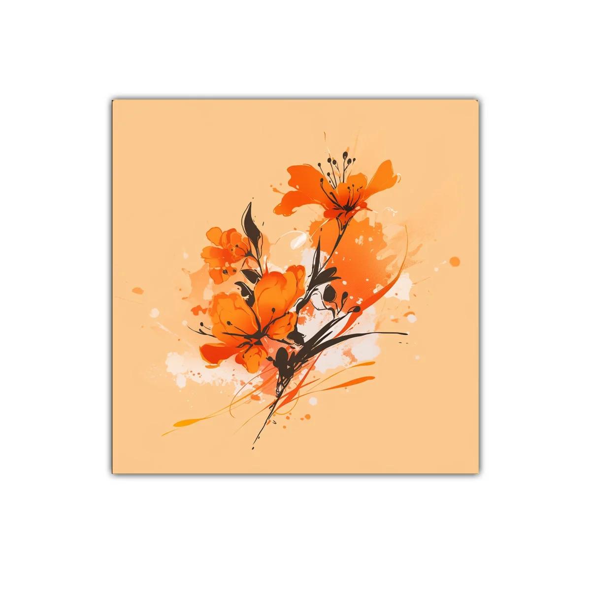 Cuadro decorativo con flores naranjas vibrantes y líneas dinámicas — imagen principal