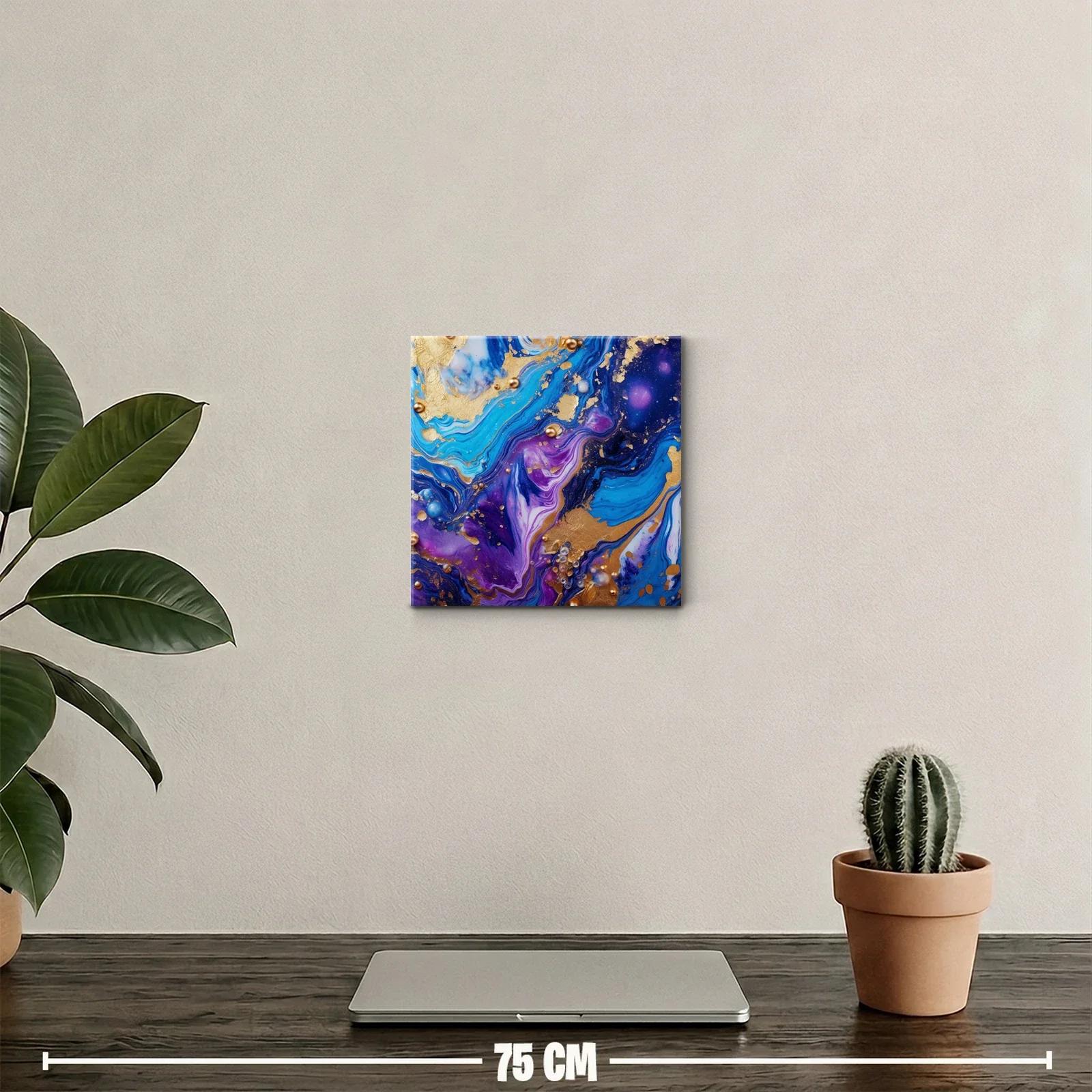 Cuadro decorativo con vibrantes formas abstractas en oro y azul — miniatura 2