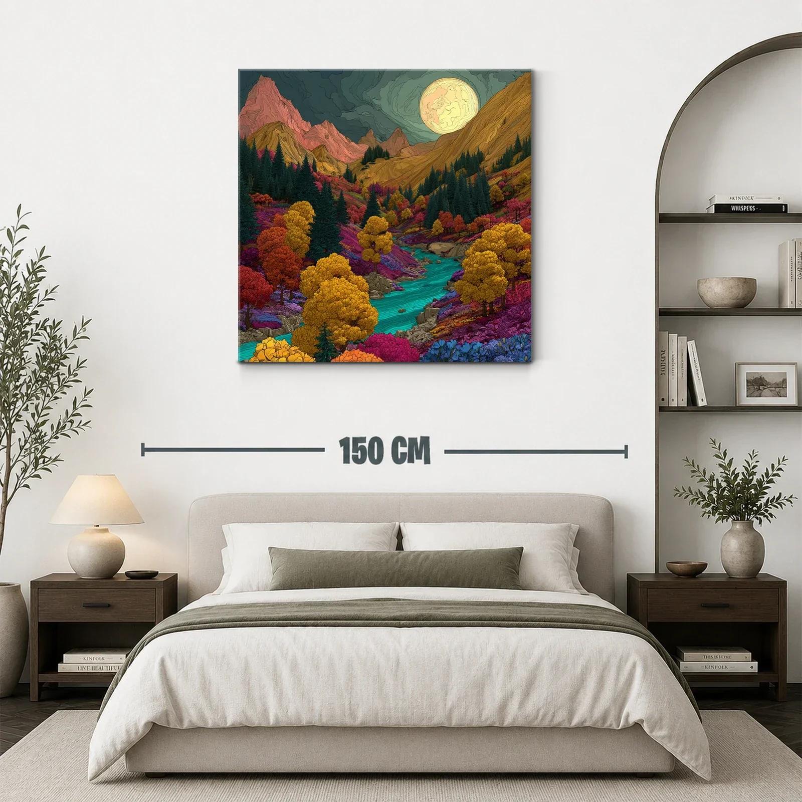 Paisaje vibrante de montaña con río bajo luna llena — miniatura 3