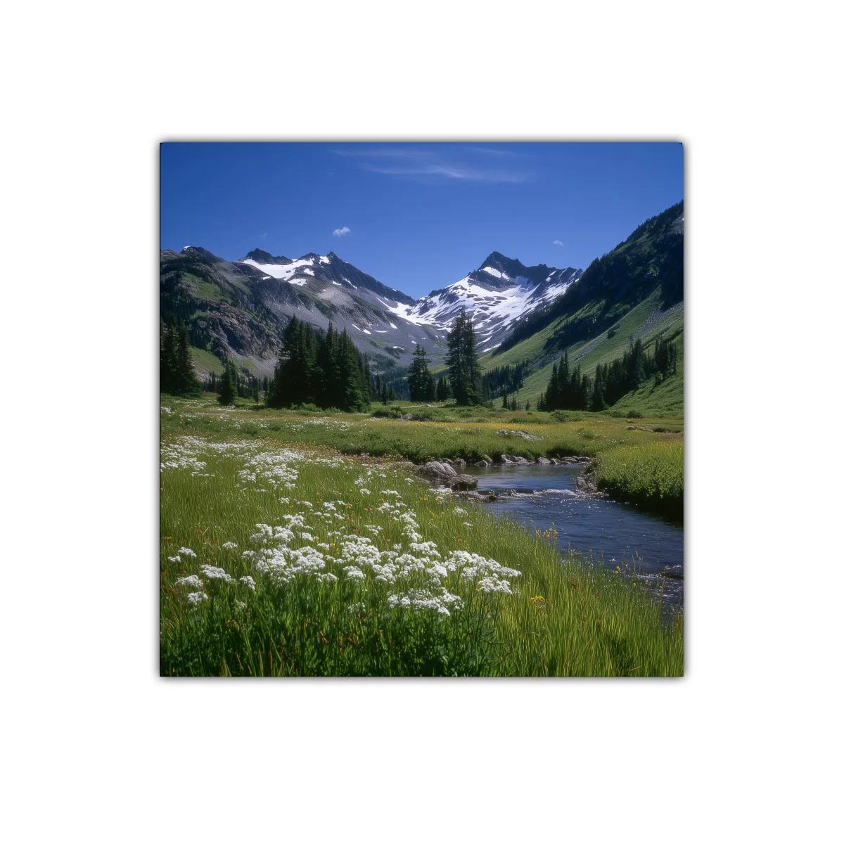 Paisaje natural con montañas nevadas y pradera verde — imagen principal