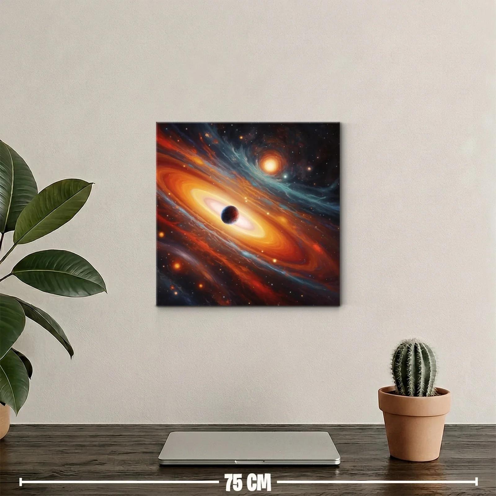 Cuadro galaxia en tonos cálidos con planeta central — miniatura 2