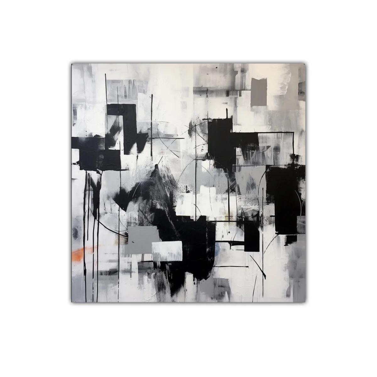 Cuadro abstracto moderno en tonos neutros y contrastes intensos