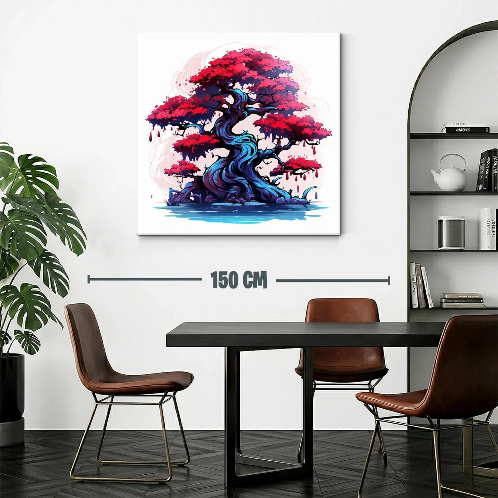 Árbol místico con follaje rojo vibrante y tronco azul intenso — miniatura 2