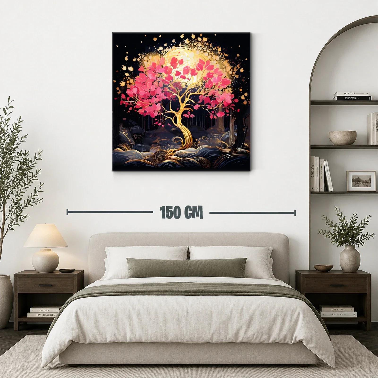 Árbol dorado con hojas rosas y luz resplandeciente — miniatura 3