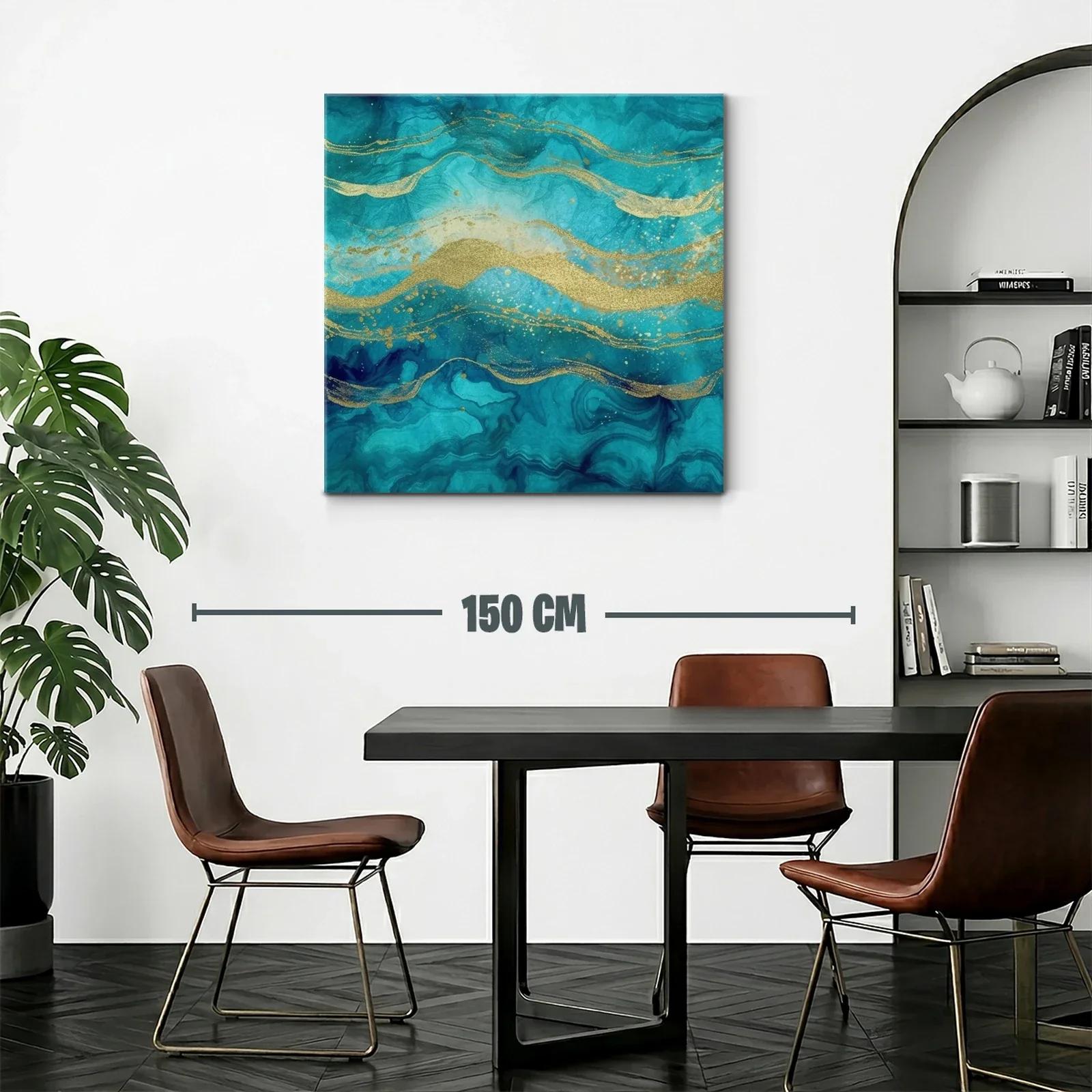 Cuadro abstracto con tonos turquesa y dorados brillantes — miniatura 2