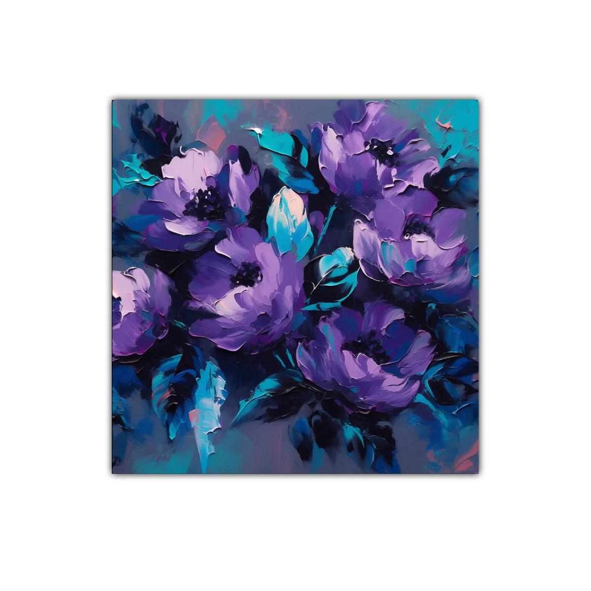 Cuadro decorativo con flores en tonos morados y azules