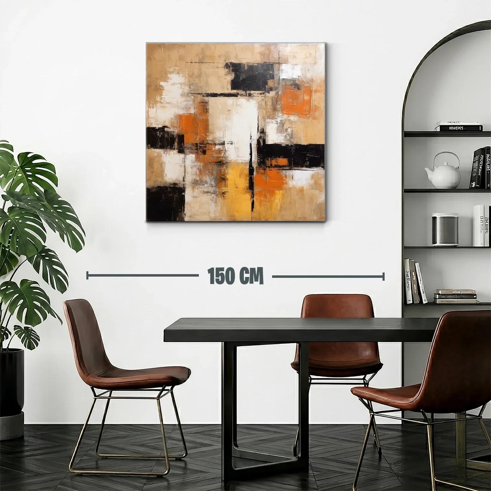 Cuadro abstracto en tonos tierra con acentos naranjas y negros — miniatura 2