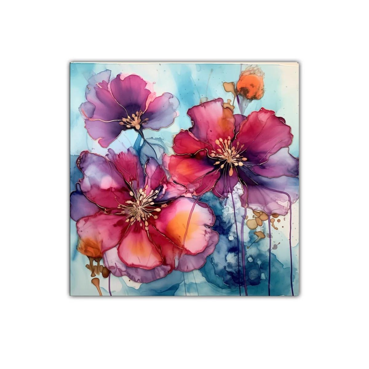 Cuadro decorativo flores vibrantes con tonos morados y rojos — imagen principal