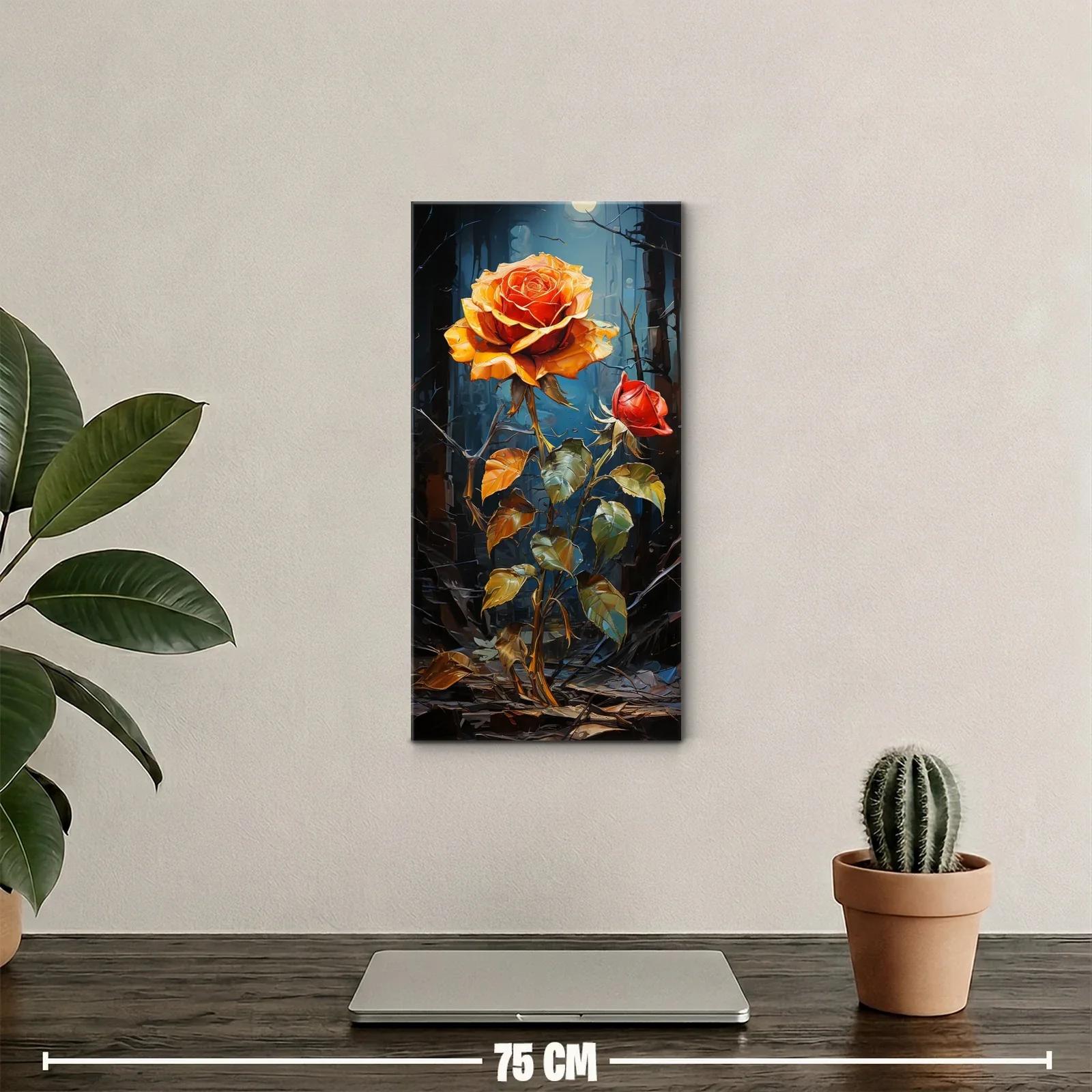 Cuadro rosa naranja con capullo rojo y fondo oscuro — miniatura 2