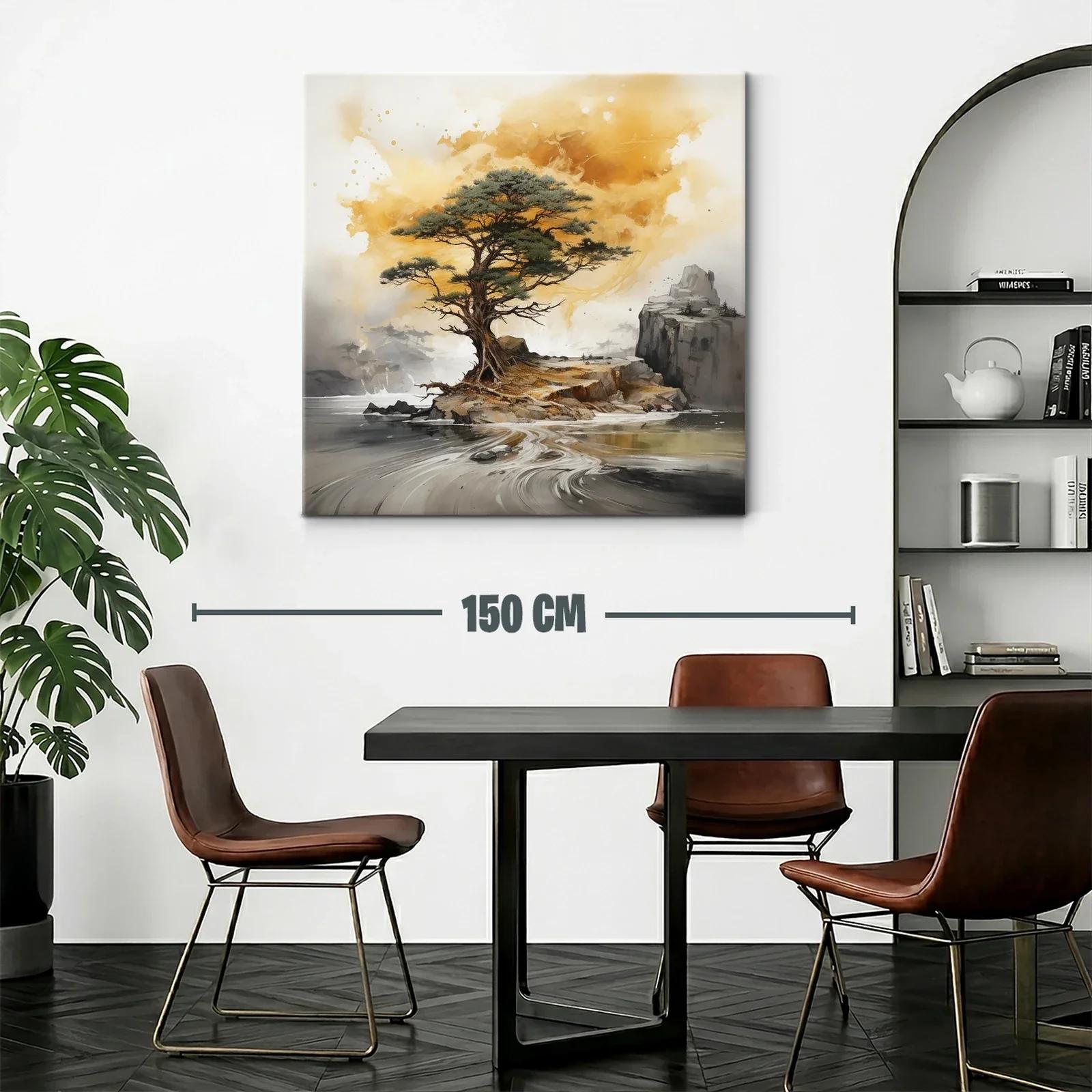 Árbol solitario sobre isla en paisaje sereno y cálido — miniatura 2