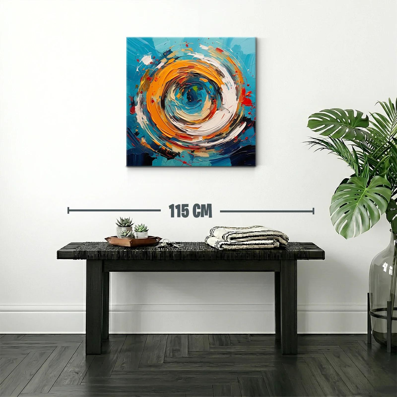 Cuadro abstracto con remolino en tonos azules y naranjas vivos — miniatura 2