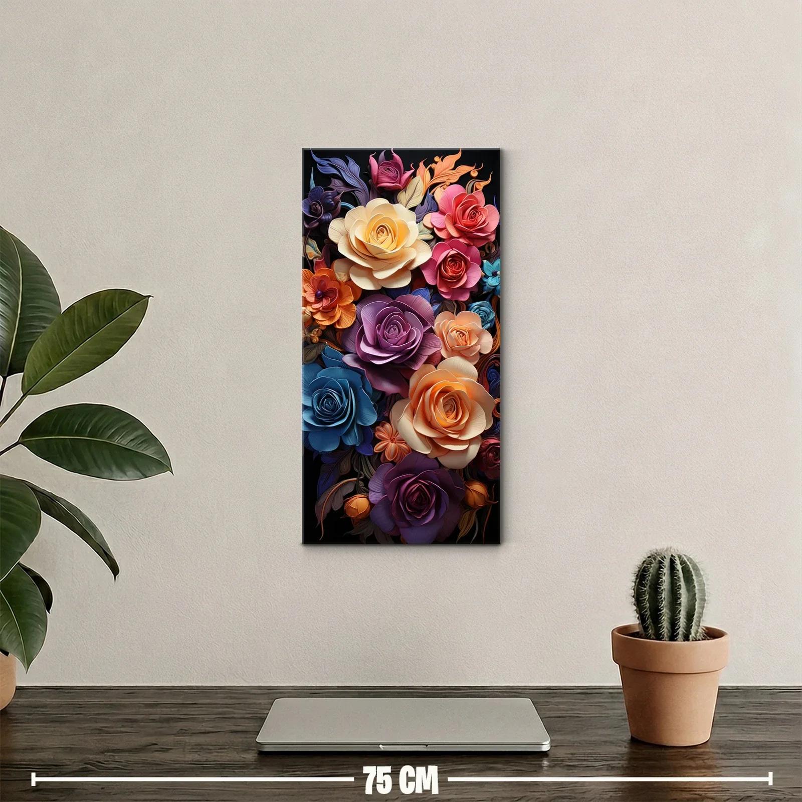Cuadro ramo de rosas en coral crema morado y azul — miniatura 2