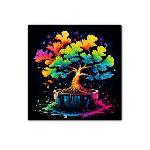 Cuadro decorativo de árbol bonsái multicolor vibrante
