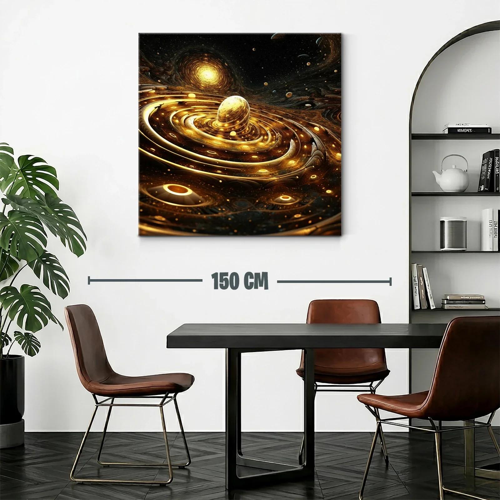 Cuadro abstracto con espirales doradas y estrellas — miniatura 2