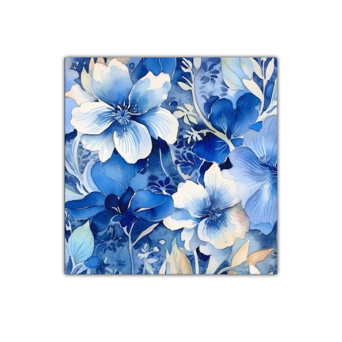 Cuadro floral en tonos azules para decoración elegante