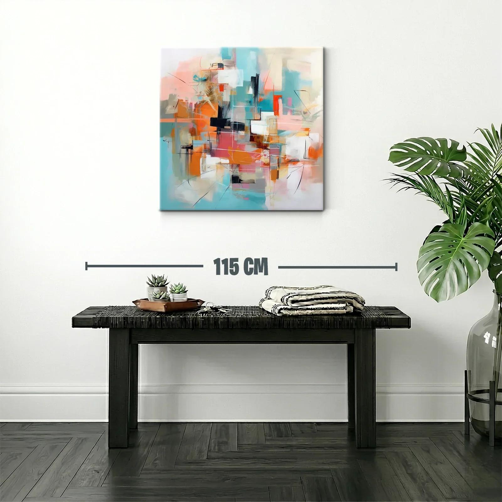 Cuadro abstracto con tonos cálidos y fríos en armonía — miniatura 2