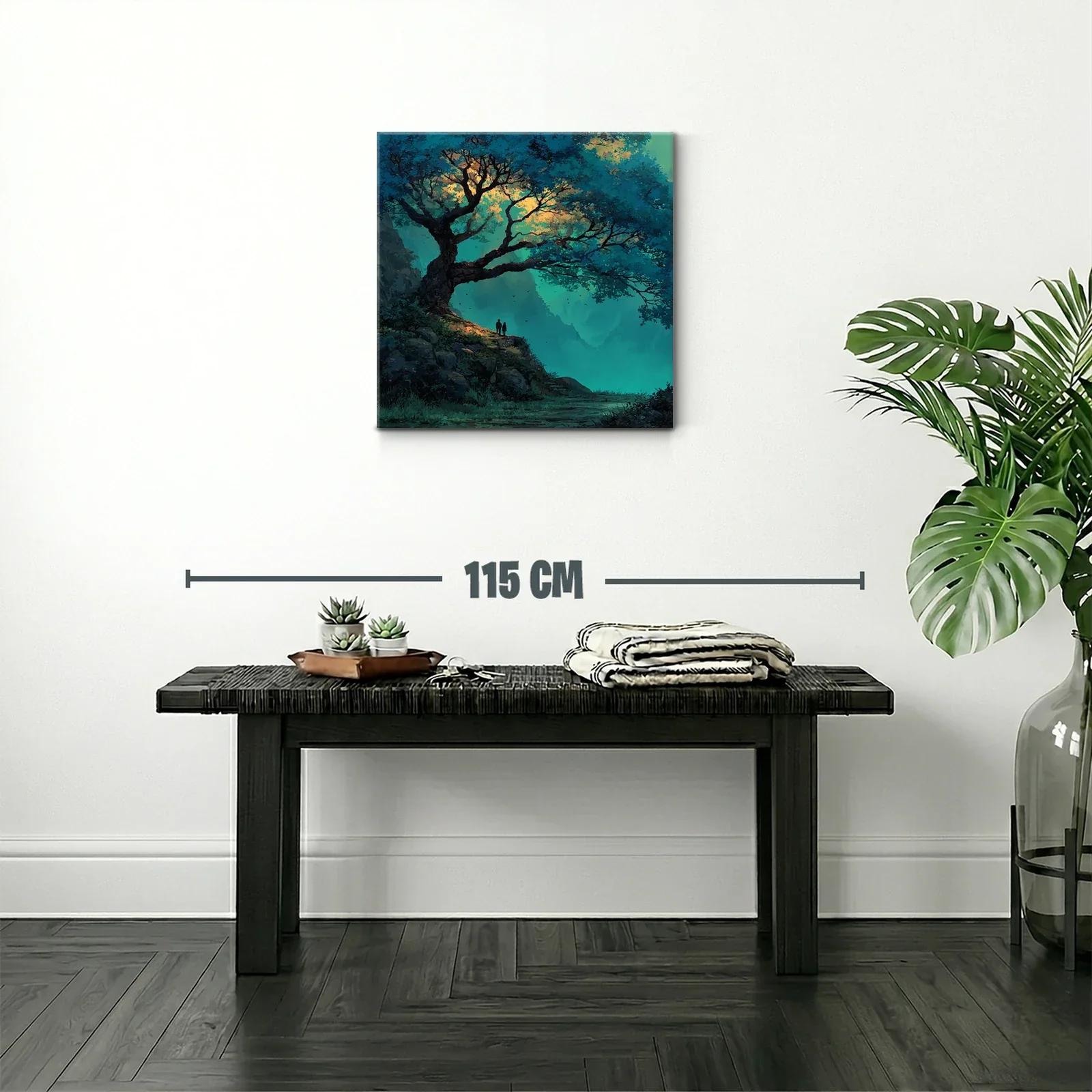Paisaje encantado con árbol y pareja al atardecer — miniatura 2