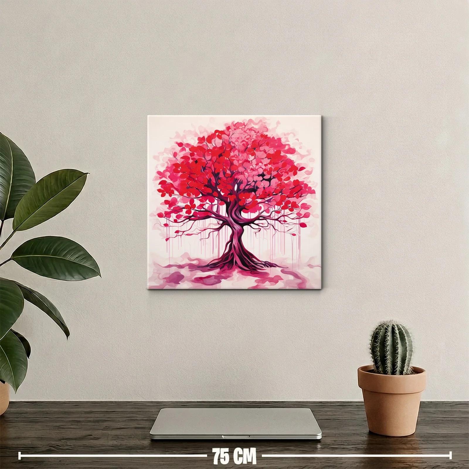 Cuadro moderno árbol con follaje en tonos rojos y rosa — miniatura 2