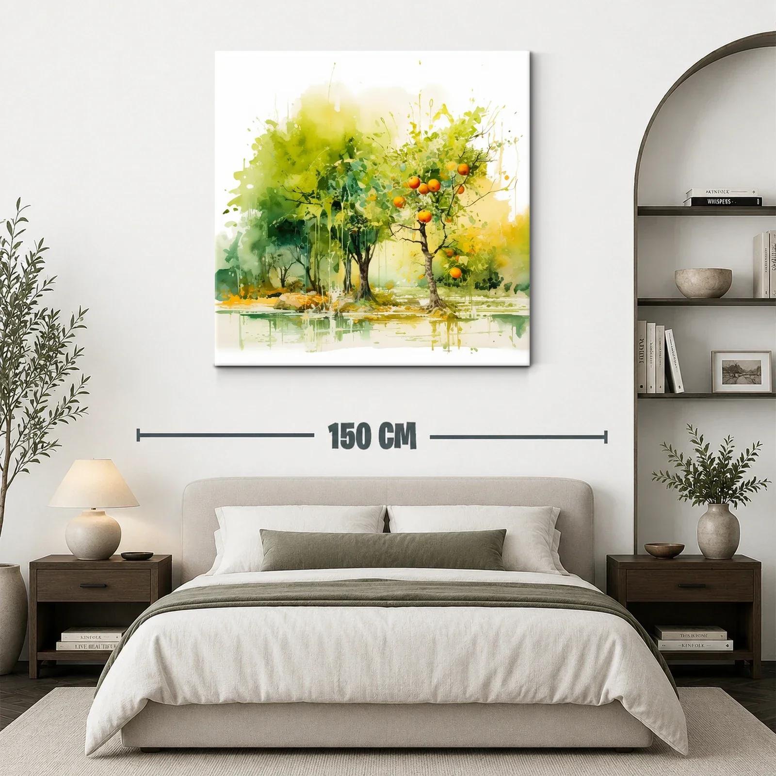 Paisaje natural con árboles frutales y reflejos acuáticos — miniatura 3