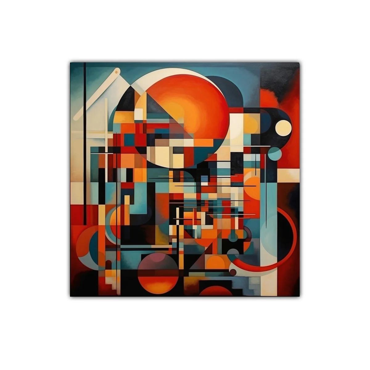 Composición abstracta vibrante con círculos y líneas geométricas