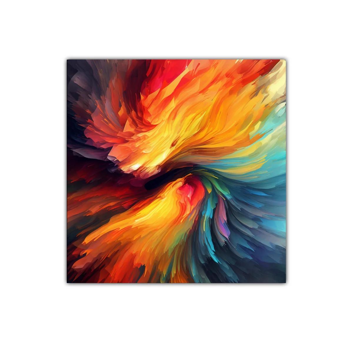 Cuadro abstracto con explosión vibrante de colores cálidos y fríos — imagen principal