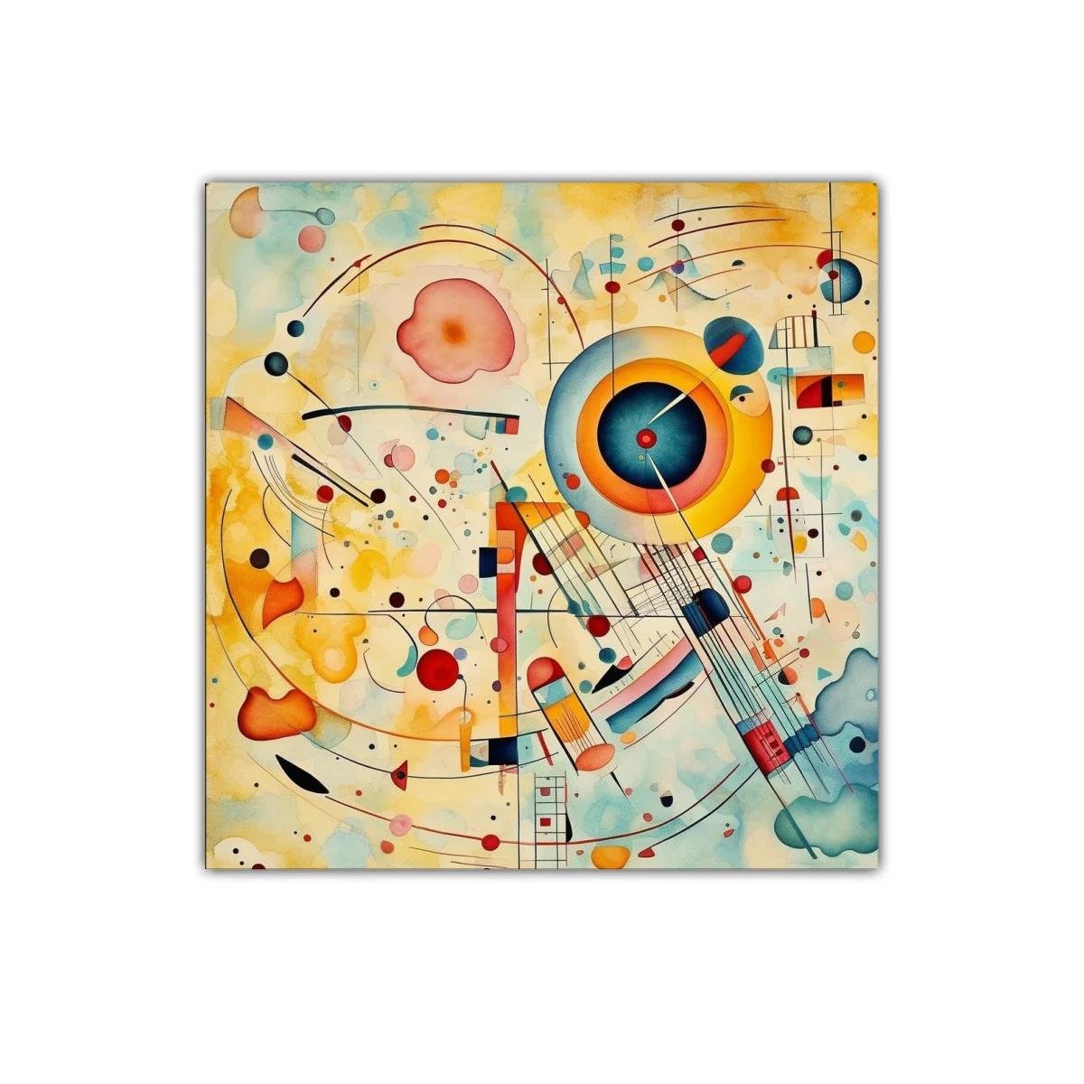 Cuadro abstracto con formas circulares y líneas dinámicas