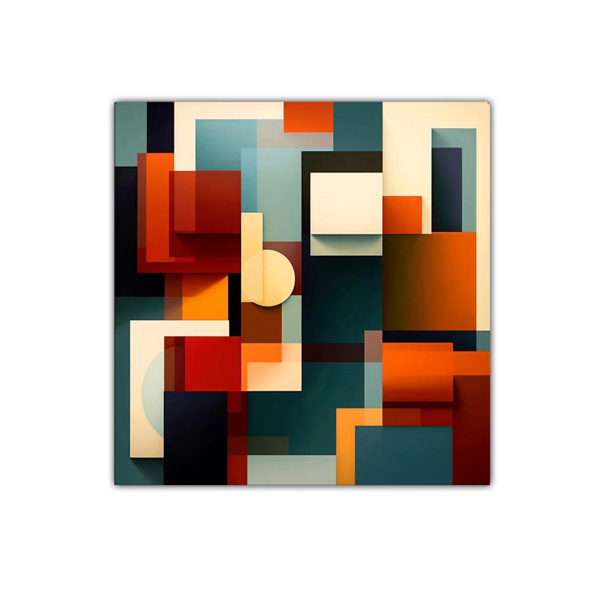 Composición geométrica en tonos cálidos y azules contrastantes — imagen principal