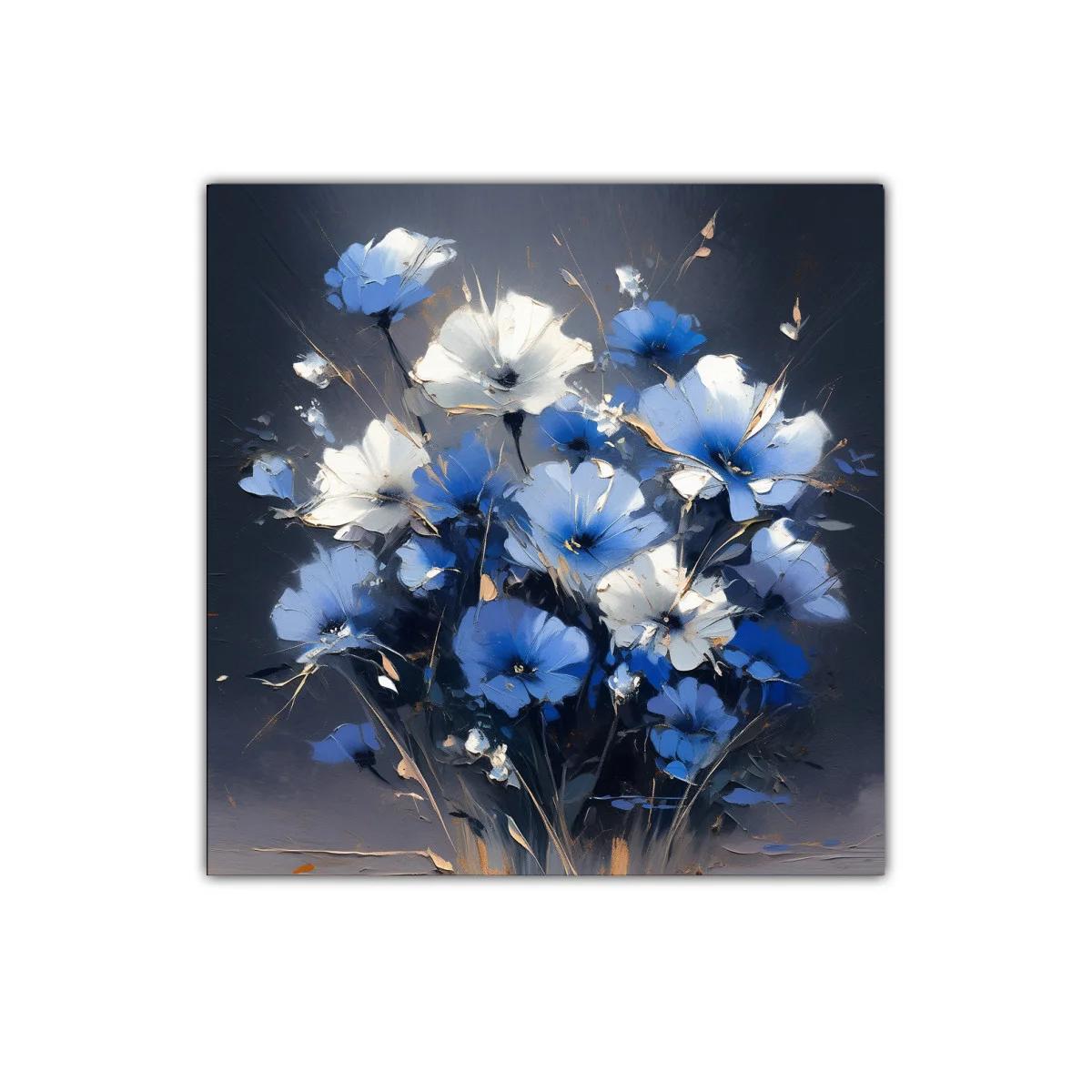 Ramo de flores azules y blancas con destellos dorados — imagen principal