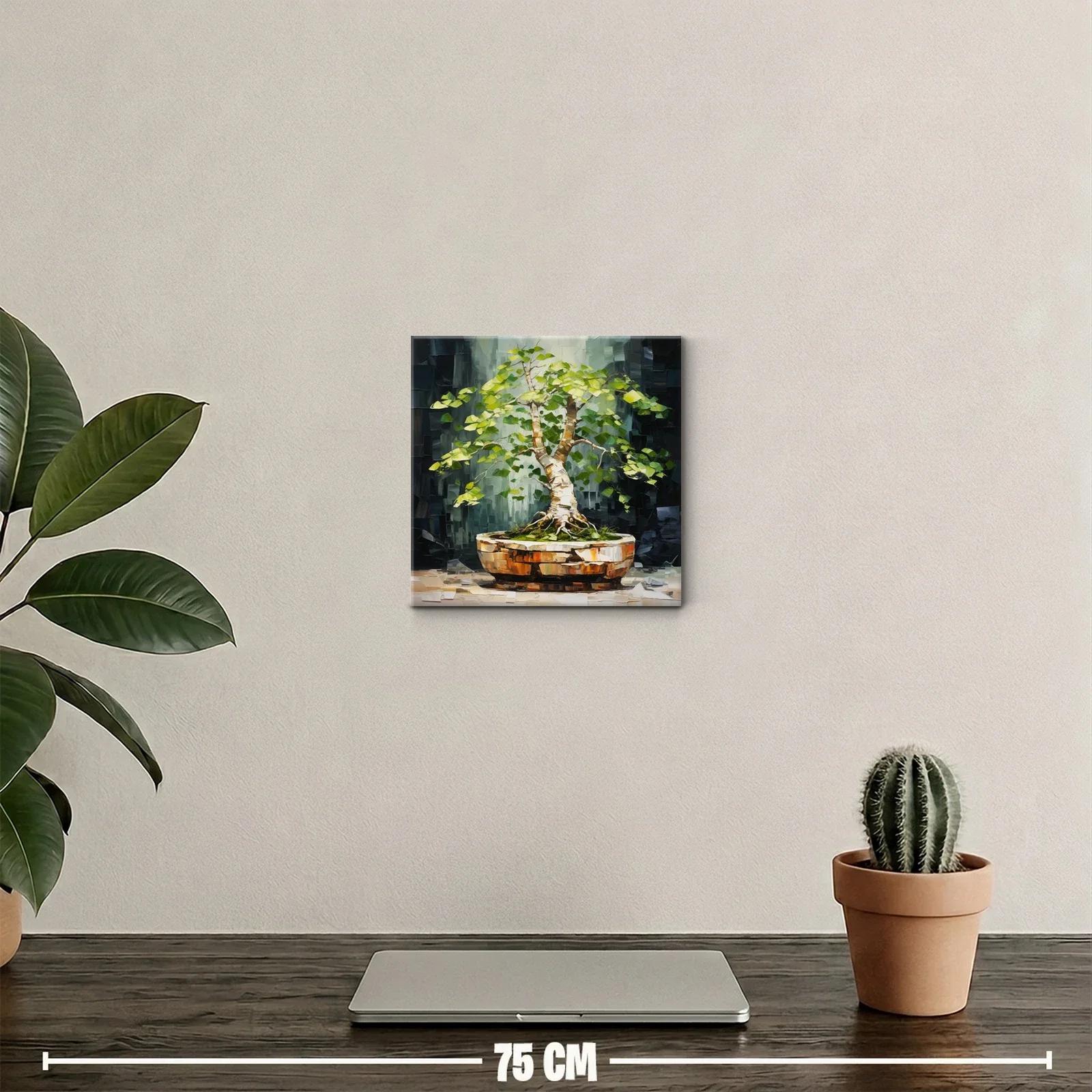 Cuadro árbol bonsái con vibrantes tonos verdes y marrones — miniatura 2