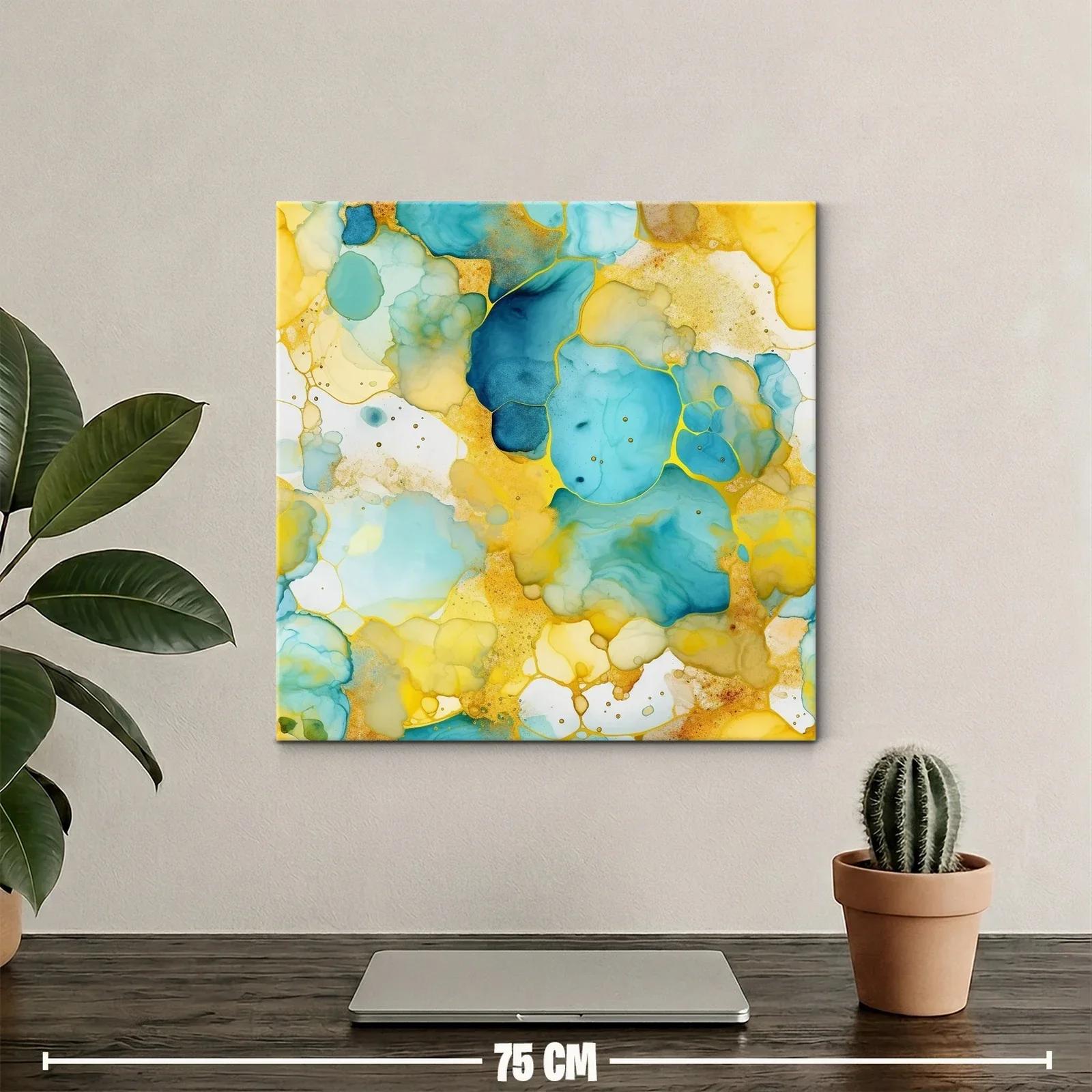 Cuadro abstracto en tonos turquesa y dorados vibrantes — miniatura 2