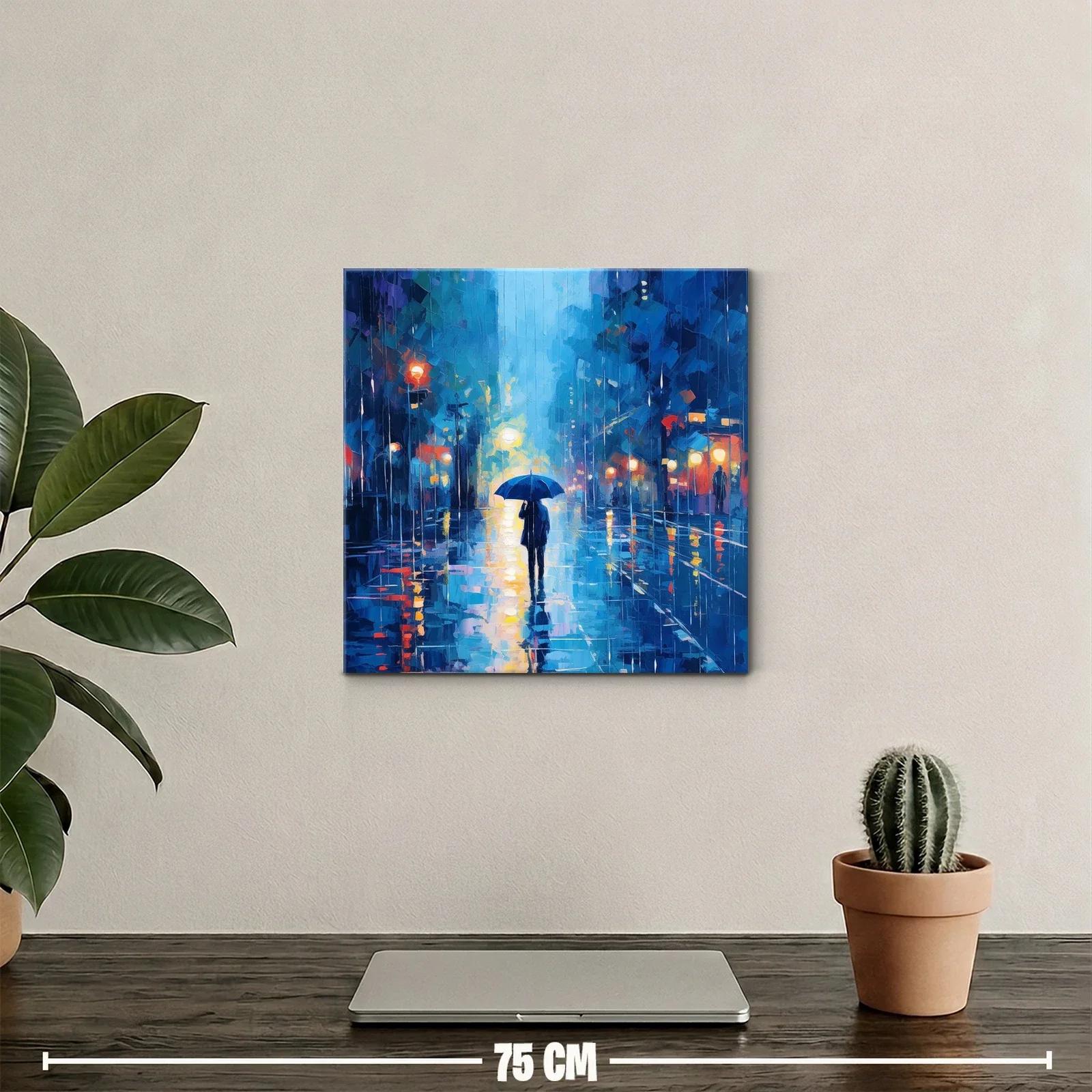 Camino bajo la lluvia con reflejos urbanos vibrantes — miniatura 2