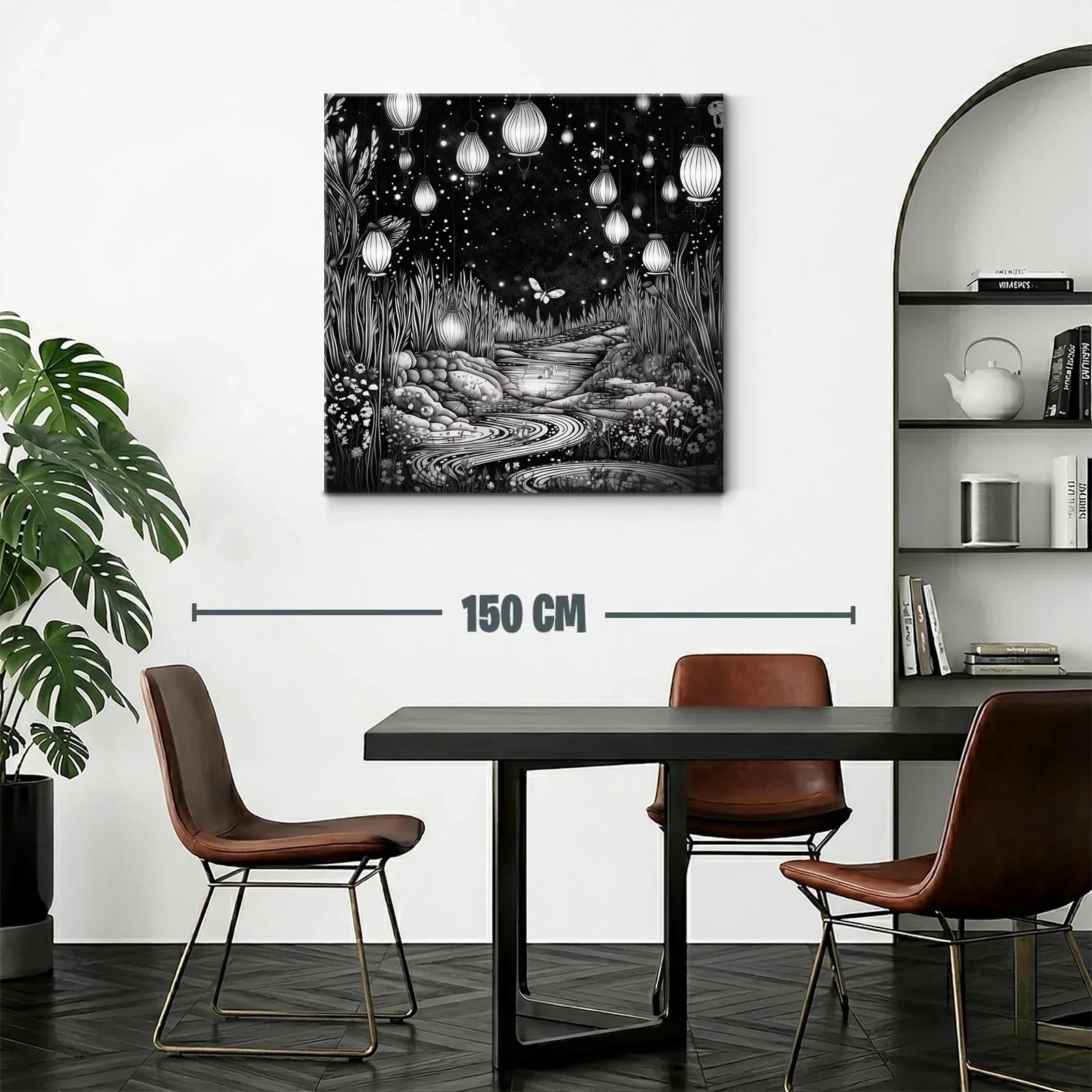 Paisaje nocturno con linternas y mariposas brillantes — miniatura 2