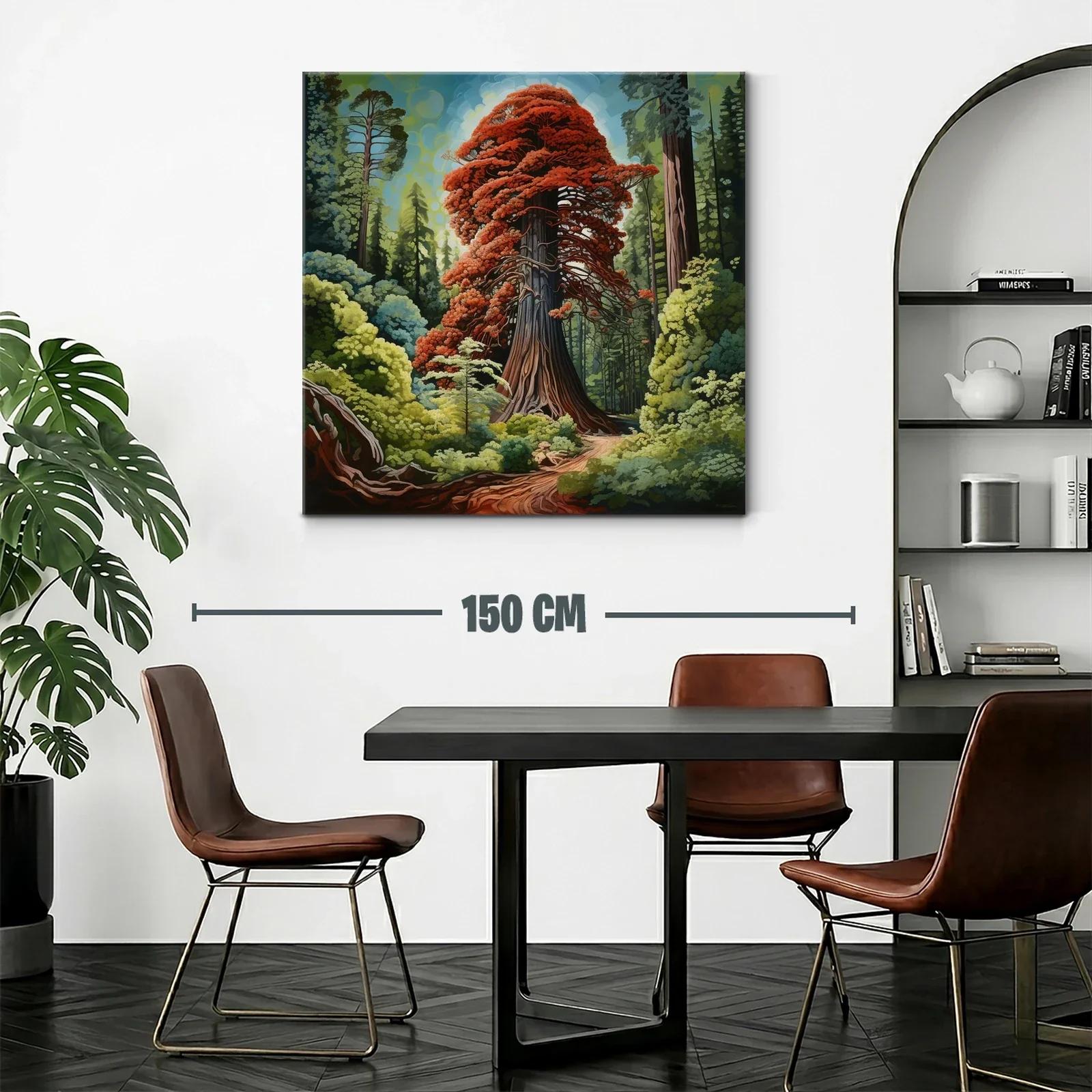Gran árbol rojo rodeado de bosque verde vibrante — miniatura 2
