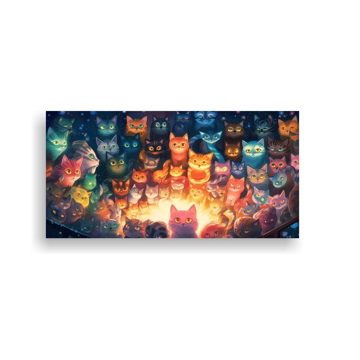 Cuadro grupo de gatos de colores con luz cálida