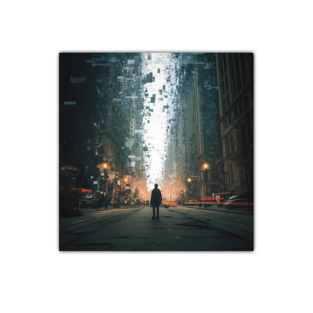 Ciudad futurista con silueta en contraste nocturno — imagen principal