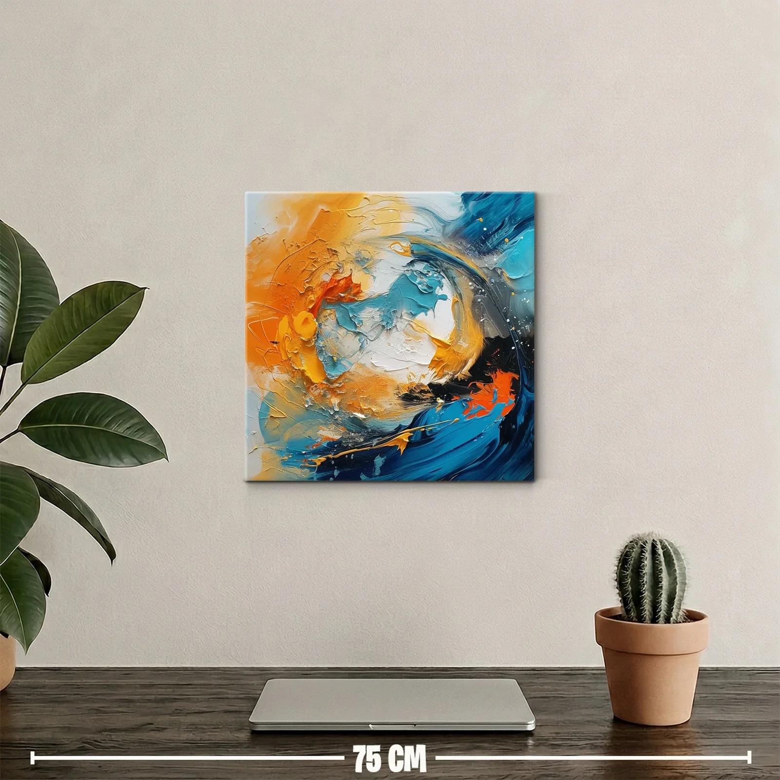 Cuadro abstracto en tonos turquesa y naranja vibrante — miniatura 2