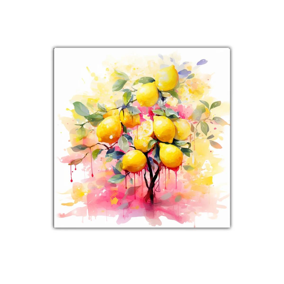 Cuadro decorativo con limones vibrantes y hojas verdes — imagen principal