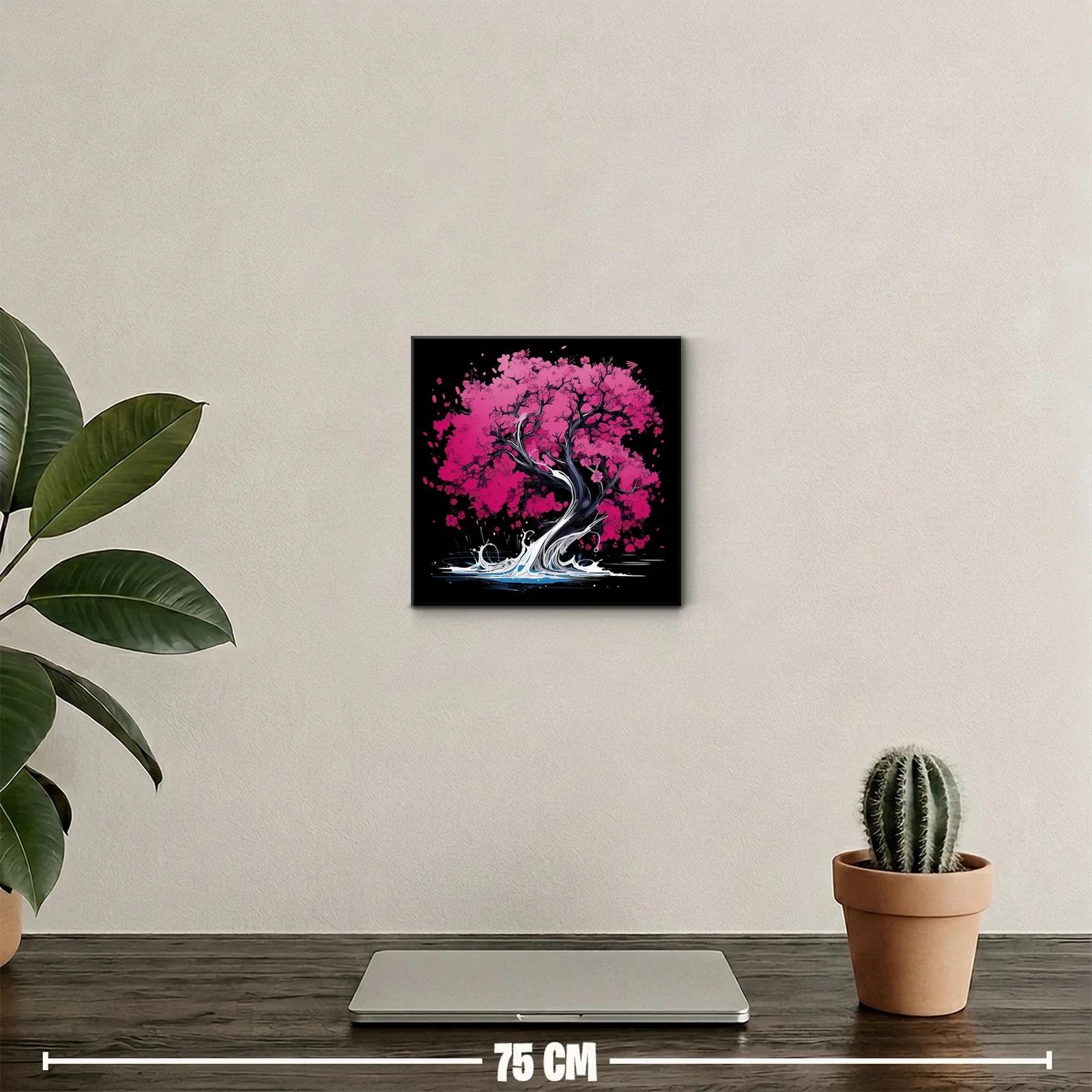 Árbol de flores rosas con base de agua dinámica y oscura — miniatura 2