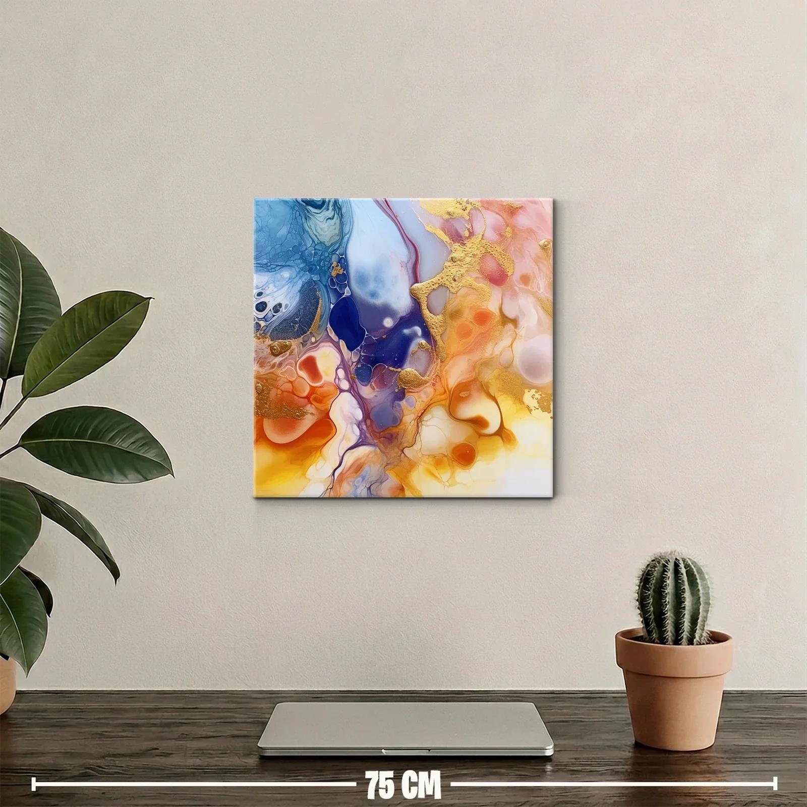 Cuadro abstracto con tonos cálidos y detalles dorados — miniatura 2